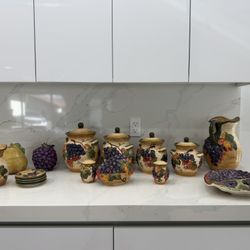Tuscan Grape Ceramic Kitchen Canister Set