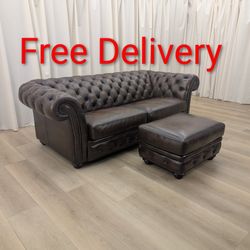 Top Grain Tufted Leather Chesterfield Sofa Couch Free Delivery