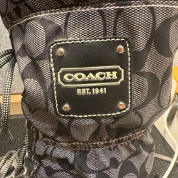 Like New Coach Shaine Signature Logo Nylon All Weather Rain Snow Rubber bottom boots 