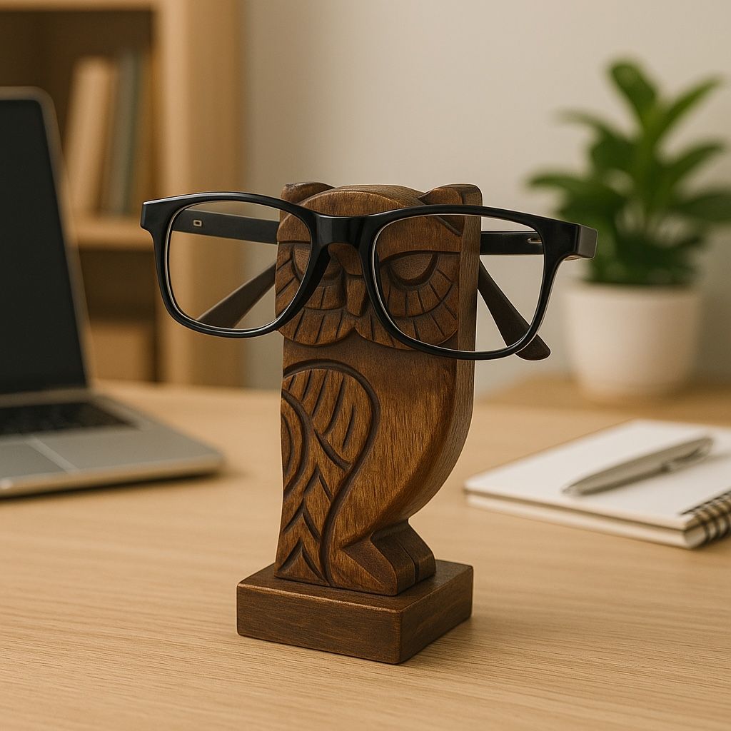 🦉 Wooden Owl Sunglasses Holder – VANIYA CRAFTS Eyewear Stand, Walnut Finish. Christmas present 🎁