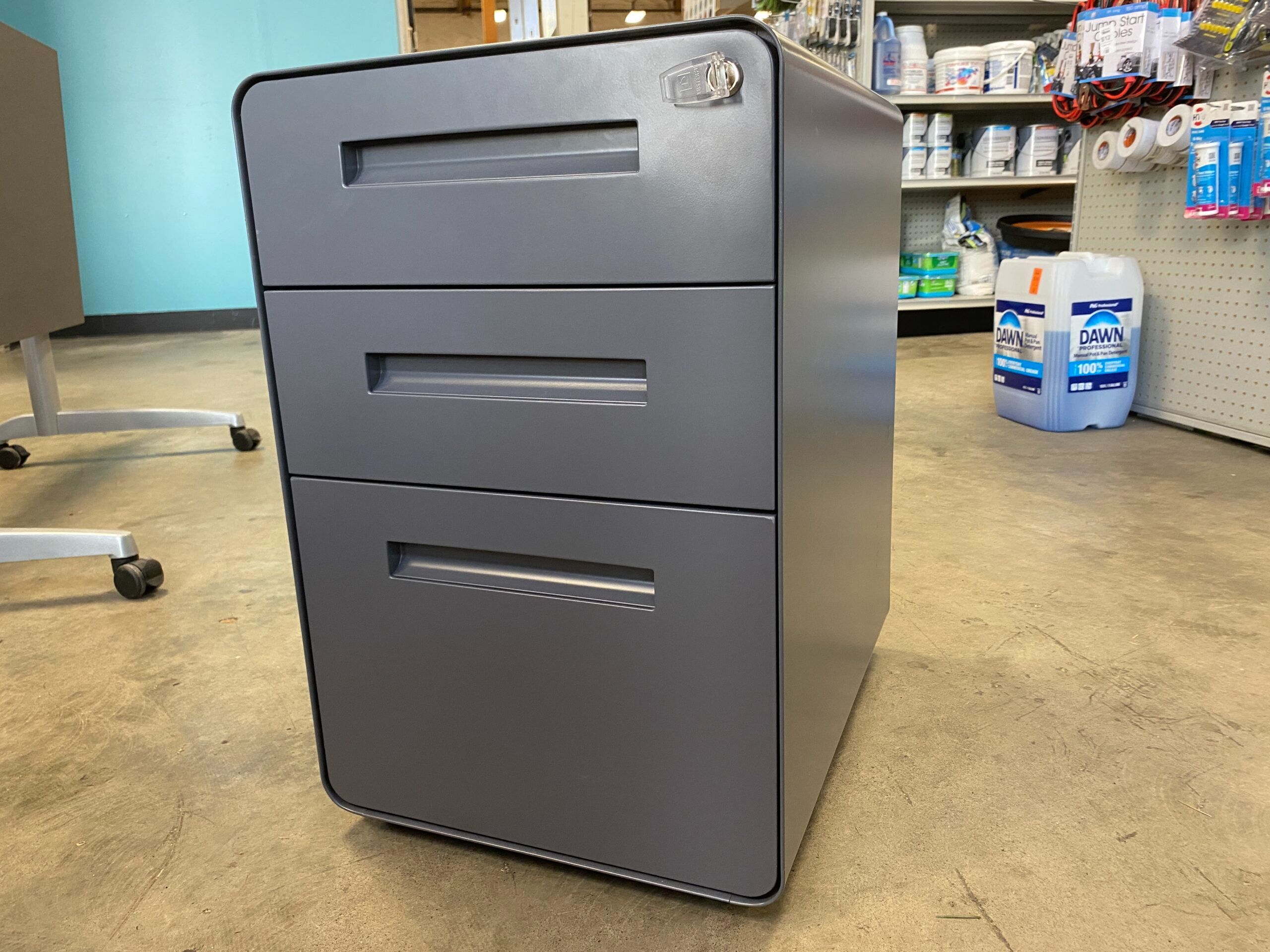 LAURA DAVIDSON Stockpile Curve Dark Grey 3 Drawer File Cabinet with Adjustable Feet and Key