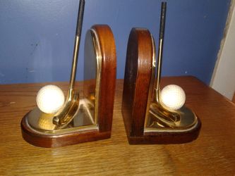 Vintage brass golf bookends