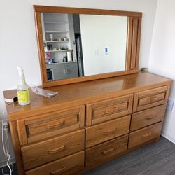Vintage 70’s Dresser With Rattan Upper Drawers.