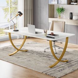 63" Executive Desk, Faux Marble Computer Desk Meeting Table