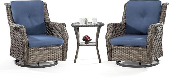 Patio Bistro Set 3 Pieces - Outdoor Swivel Rocker Patio Chair Set of 2 with Matching Tempered Glass