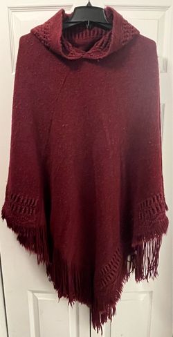 MINETTE Acrylic Burgundy Hooded Poncho