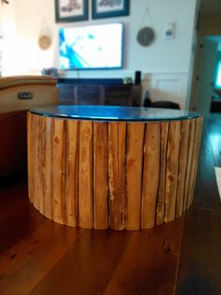 Round Driftwood Coffee Table with Glass Top