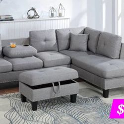 BRAND NEW 3PCS SECTIONAL SOFA SET WITH OTTOMAN AND ACCENT PILLOW INCLUDED $379