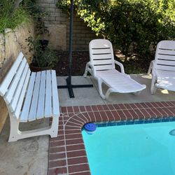 Pool Lounge, Recliners And Matching Bench