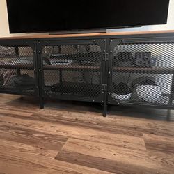 Industrial-Style Metal & Wood Shelf and TV Stand
