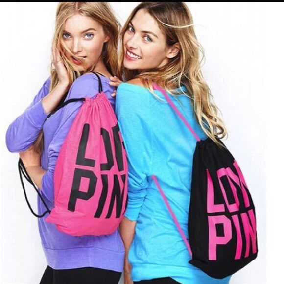 Brand new Love Pink Canvas Travel Gym Beach Drawstring backpack BUY ONE GET ONE FREE