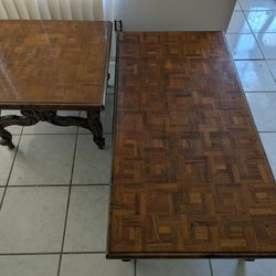 Antique Oak Matching Coffee Table And Side Table