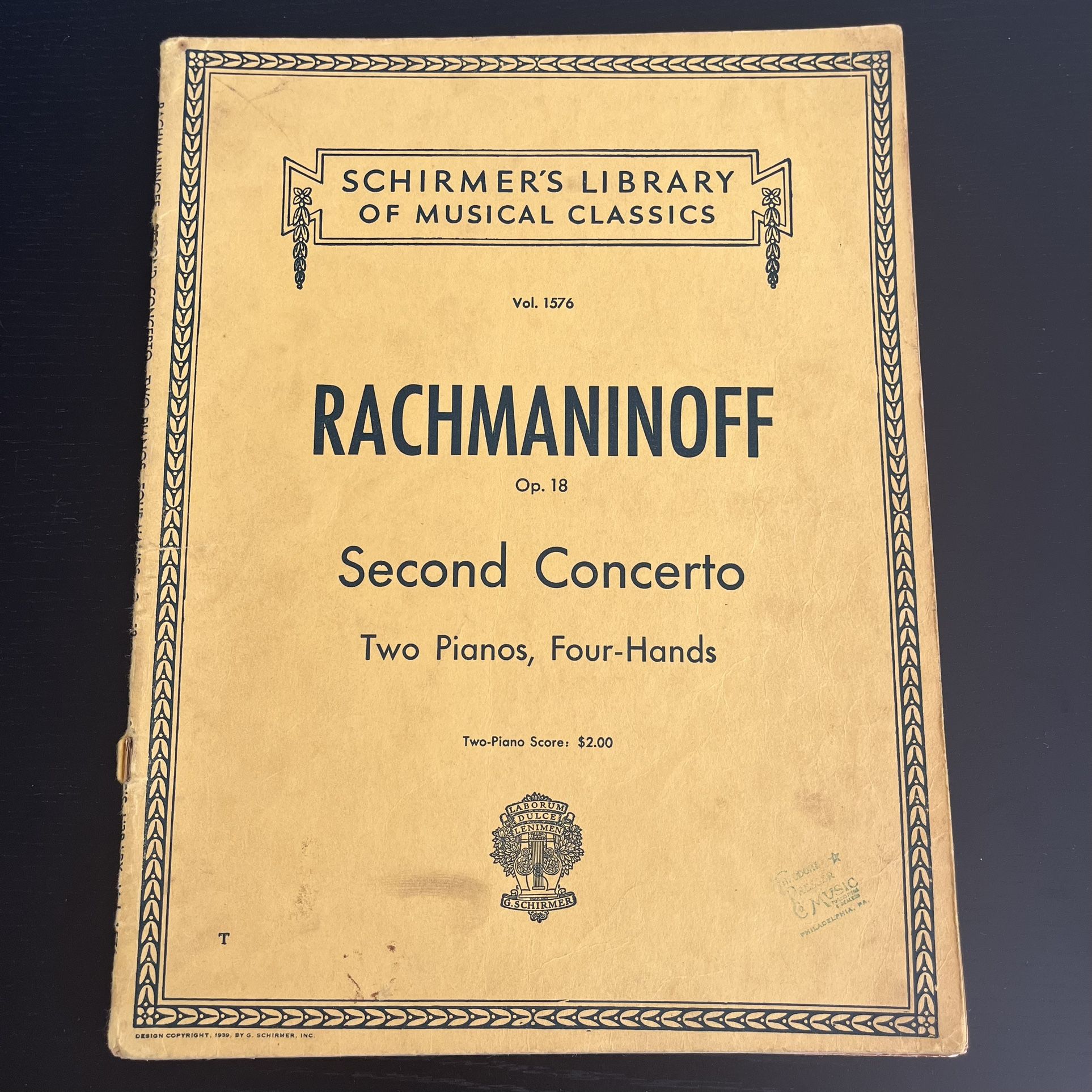 Schirmers Rachmaninoff Vol 1576 Second Concerto Op 18 Piano Music USA 1948