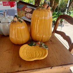 Set Of Ceramic Pumpkin Containers