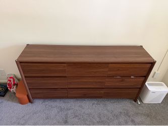 Brown Wood Dresser with 9 drawers