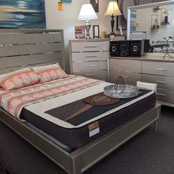 Ramon 4-Piece Queen Panel Bedroom Set Metallic Sterling