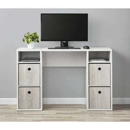 White Desk With Shelves On Both Sides