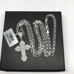925 Sterling Silver 1.40CT Moissanite Small Cross Pendant With chain Necklace Size 22”