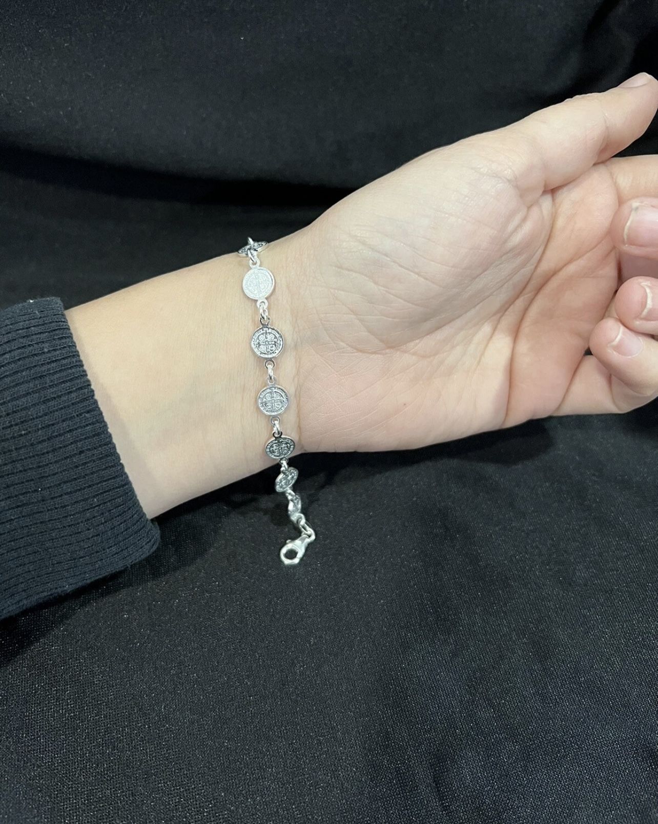 925 Sterling Silver Women Men St Benedict San Benito Link Protection Bracelet 7"
