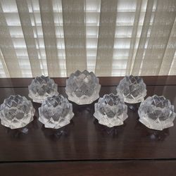 Lot of 7 Vintage Orrefors Crystal Sweden Firefly Artichoke Candle Holder 