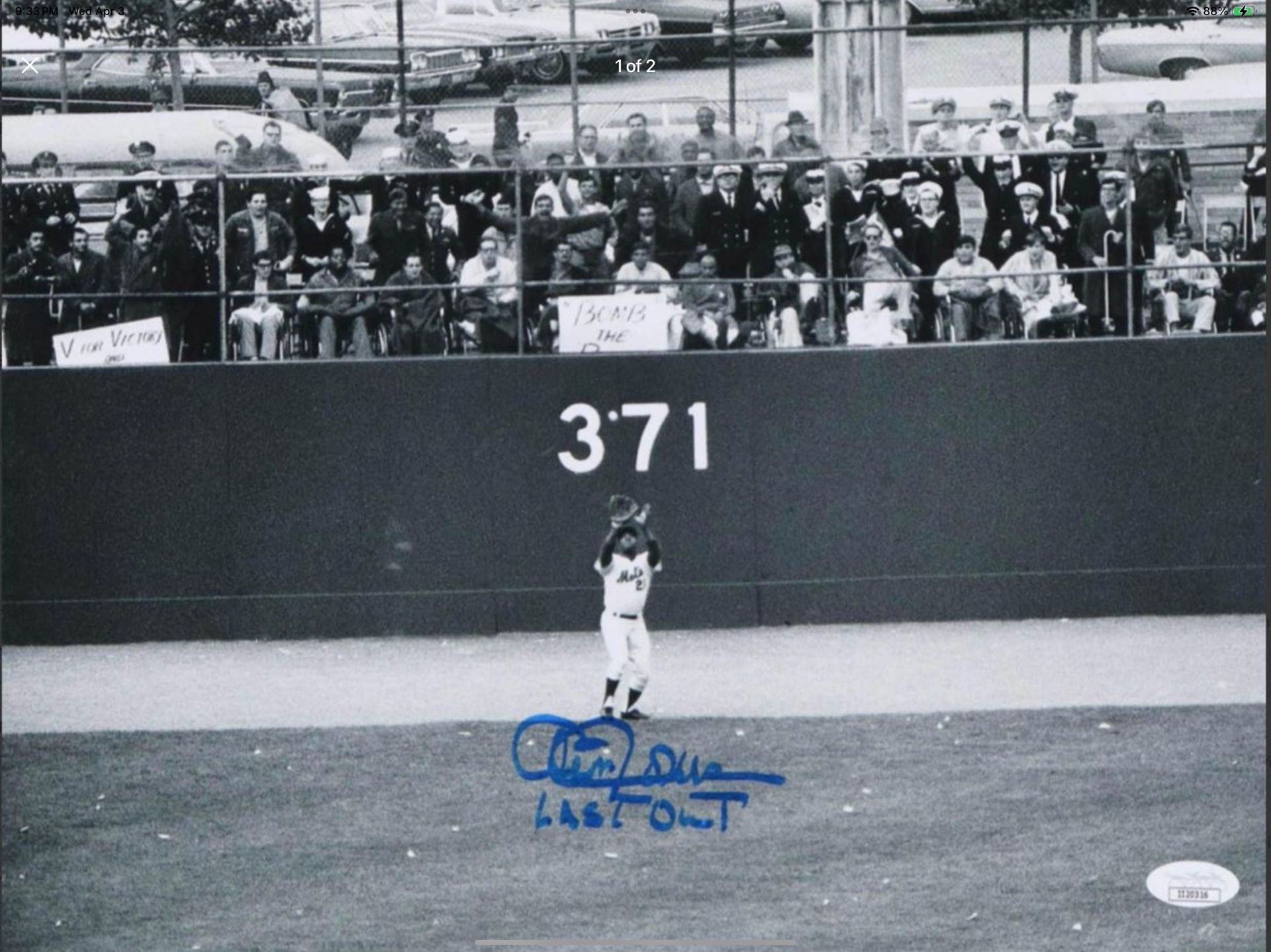 ‘MIRACLE METS’ Cleon Jones Signed Mets 11x14 Inscribed “Last Out” LOA