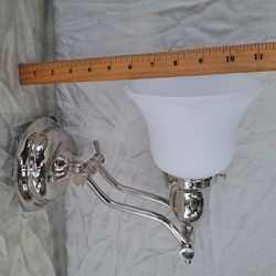 Polished Chrome Articulated Double-jointed Adjustable Swing-arm Wall Sconce with Frosted Glass Shade