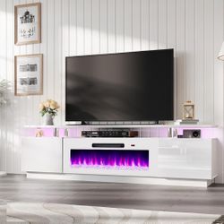Fireplace TV Stand with 40" Fireplace, 80" Modern Fireplace Entertainment Center LED Lights, 2 Tier TV Console Cabinet for TVs Up to 90" As Is.