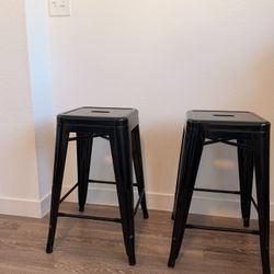 2 Black Bar Stools - Metal