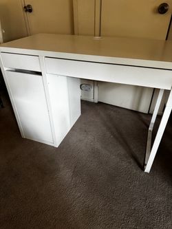 White Desk with Drawers and Cabinet