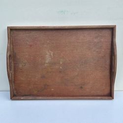 Vintage Teak Wood Inlay Handles Serving Tray