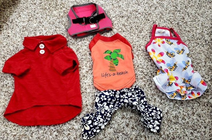Doggie Clothing & Harness size XSMALL 15lbs or less $10 for All