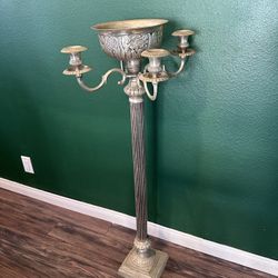 Vintage Church Altar Holy Water Font & Candelabra,