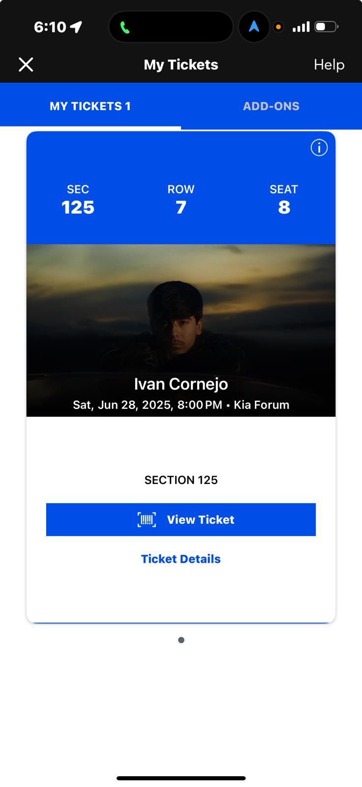 Ivan Cornejo Sat, Jun 28, 2025, 8:00 PM • Kia Forum Solo Un Boleto