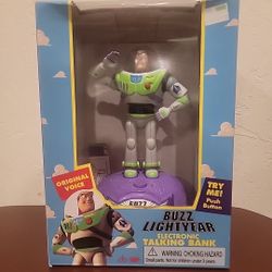 Vintage 1995 Toy Story BUZZ LIGHTYEAR Electronic Talking Bank Thinkway, Working