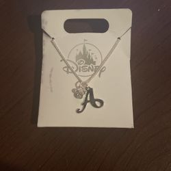 Disney Parks Mickey Mouse Faux Gem Letter A Silver Color Necklace NEW