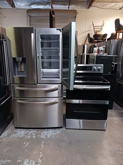 Refrigerator Samsung counter depht- stove Electric double oven and microwave in stainless steel Combo Delevery
