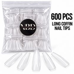 600 pcs Full Cover Clear Long Nail tips - Coffin