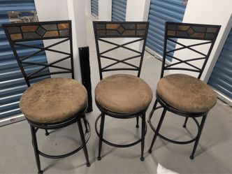 Set of 3 Metal Bar Stools with Slate Tile Backs