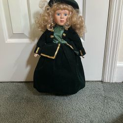 Antique Doll W/hat  & Green Outfit