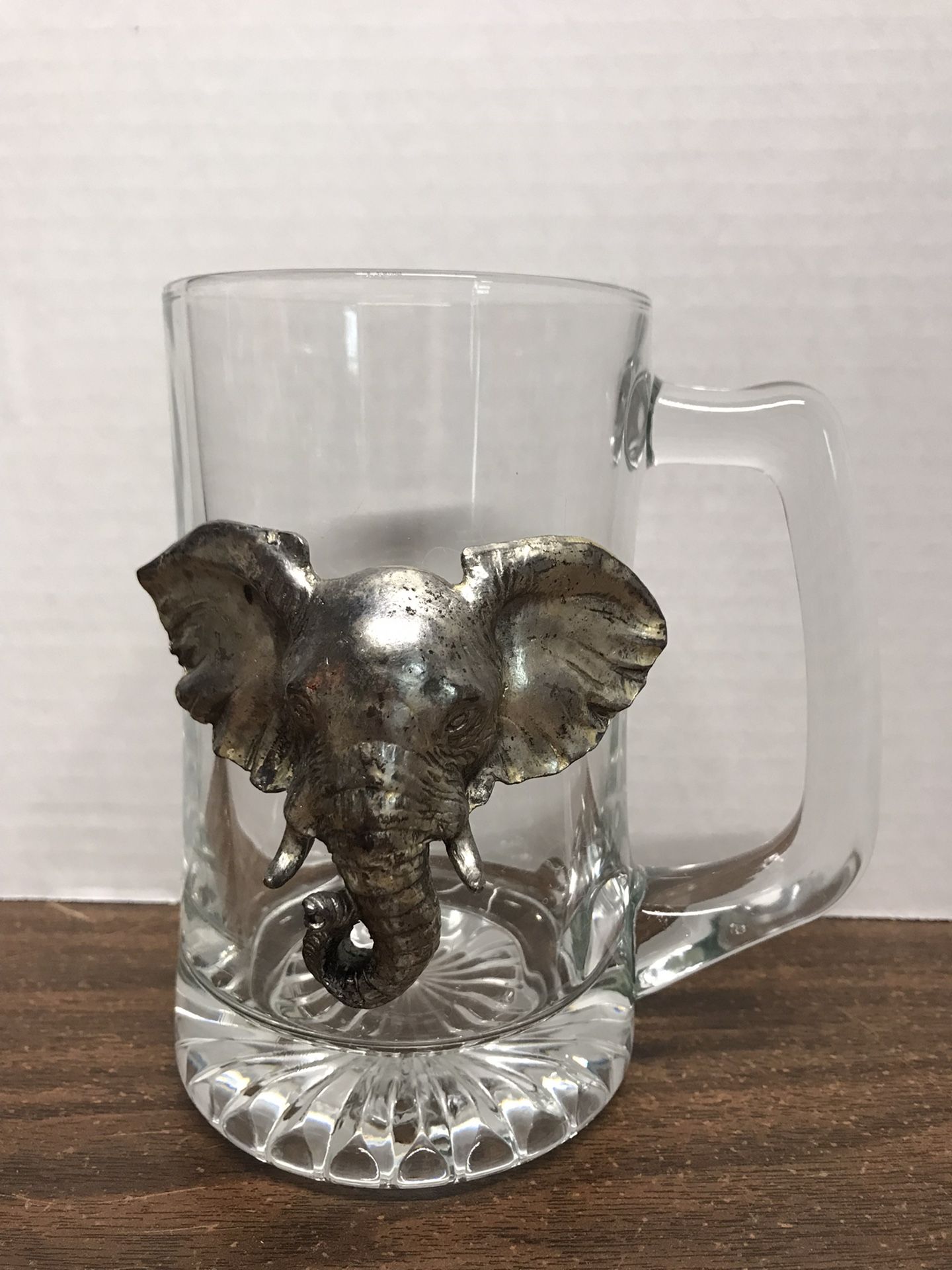 Elephant Glass Beer Mug With Pewter Accent