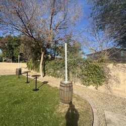 Rustic Wedding / Event Light Posts – Whiskey  Barrel Base