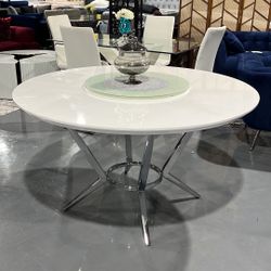 NEW 53x53 DINING TABLE WHITE GLOSSY CHROME LEGS
