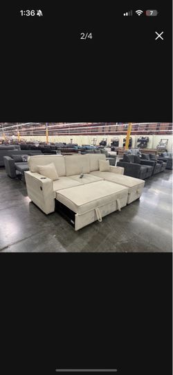 Cream Corduroy Sectional Sofa with Storage Chaise