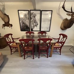 Complete Pottery Barn Dining Set - 6 Napoleon Chairs & Stainless Steel Table