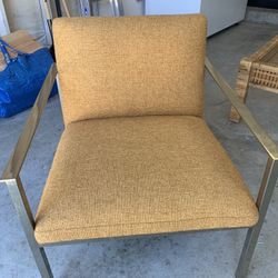 Mid Century Chair With Brass Frame And Orange Fabric