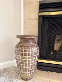 Large Decorative Floor Vase Brown Gold