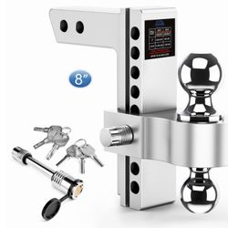 Tlvuvmo Adjustable Trailer Hitch Fits 2 Inch Receiver, 8 Inch Drop Hitch Ball Mount, 12,500 LBS GTW, (2" & 2-5/16") Chrome Plated Steels Balls, Alumin