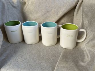 ☕️ Set of 4 Rae Dunn Mugs – CREATE • NAMASTE • DREAM • OUT OF OFFICE – $10 (Hollywood, FL)