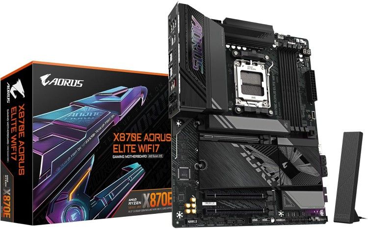 GIGABYTE X870E AORUS Elite WIFI7 AMD AM5 LGA 1718 Motherboard, ATX, DDR5, 4X M.2, PCIe 5.0, USB4, WIFI7, 2.5GbE LAN, EZ-Latch
