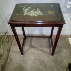 Antique End Table Gold With Mother Of Pearl Oriental Design 